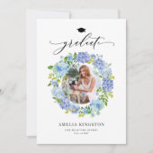 Waterverf Blauwe Hydrangea Krans Foto Afstuderen Kaart (Voorkant)