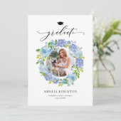 Waterverf Blauwe Hydrangea Krans Foto Afstuderen Kaart (Staand voorkant)