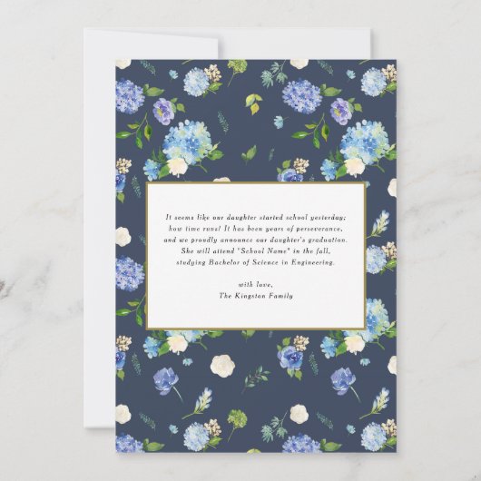 Waterverf Blauwe Hydrangea Krans Foto Afstuderen Kaart (Achterkant)