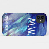 Waterverf Blauwe Initialen & Moto Case-Mate iPhone Case (Achterkant (horizontaal))