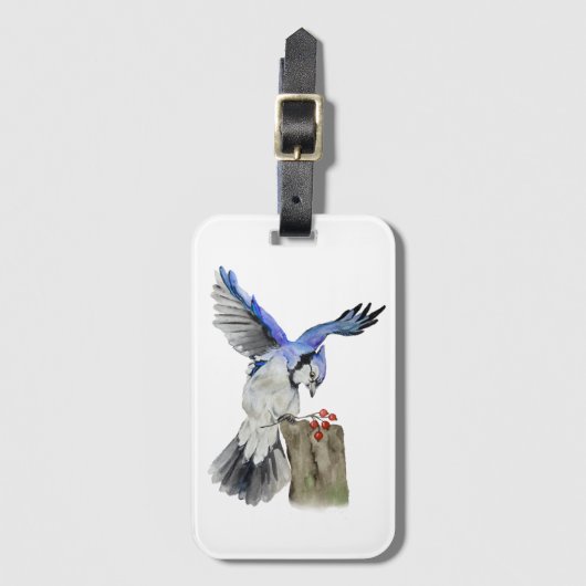 Waterverf blauwe jay bagagelabel (Voorkant (verticaal))
