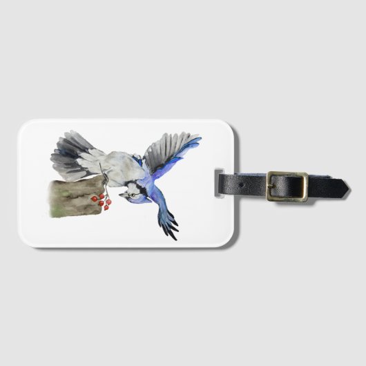 Waterverf blauwe jay bagagelabel (Voorkant (horizontaal))