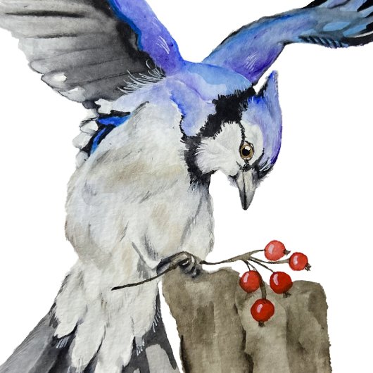 Waterverf blauwe jay bagagelabel