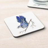 Waterverf blauwe jay bier onderzetter (Linkerzijde)
