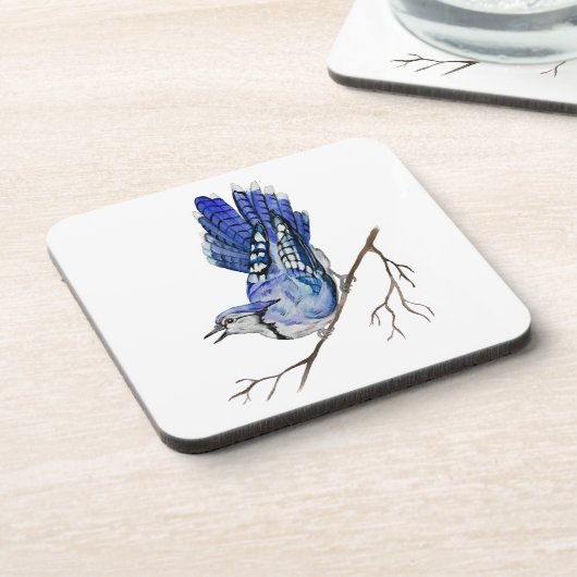Waterverf blauwe jay bier onderzetter (Linkerzijde)