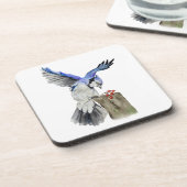 Waterverf blauwe jay bier onderzetter (Linkerzijde)