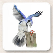 Waterverf blauwe jay bier onderzetter (Voorkant)