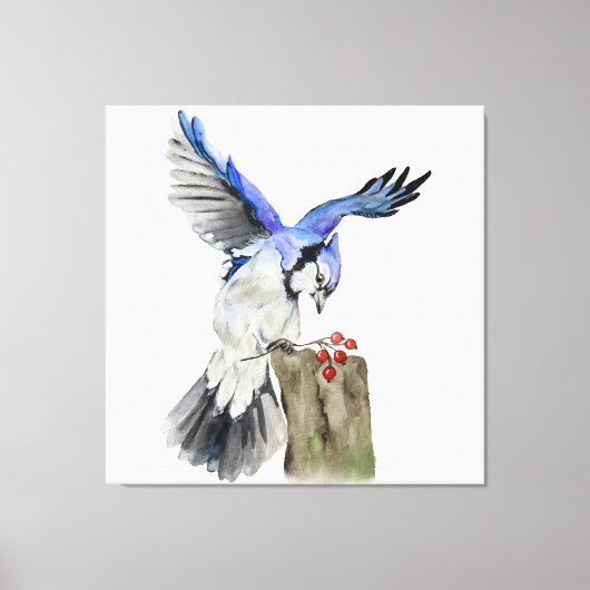 Waterverf blauwe jay canvas afdruk (Voorkant)