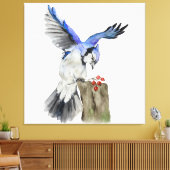 Waterverf blauwe jay canvas afdruk (Insitu (Woonkamer))