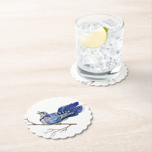 Waterverf blauwe jay kartonnen onderzetters (Insitu)