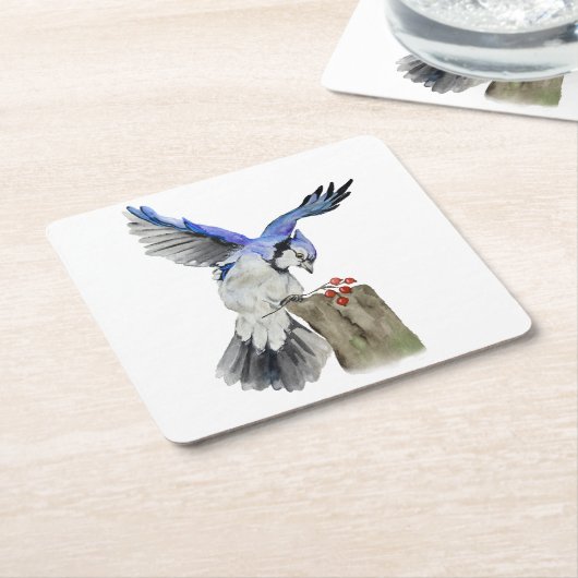 Waterverf blauwe jay kartonnen onderzetters (Schuin)