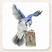 Waterverf blauwe jay kartonnen onderzetters (Voorkant)