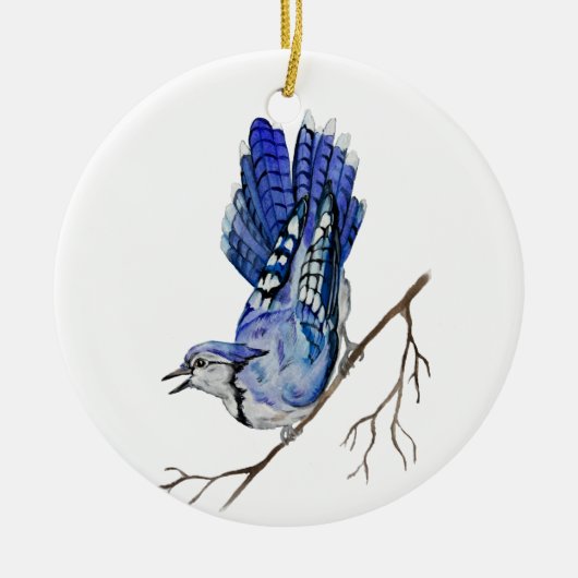 Waterverf blauwe jay keramisch ornament (Voorkant)