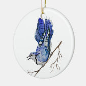 Waterverf blauwe jay keramisch ornament (Links)