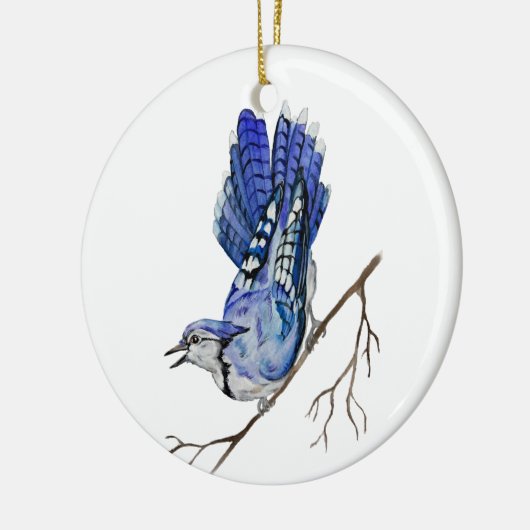 Waterverf blauwe jay keramisch ornament (Links)