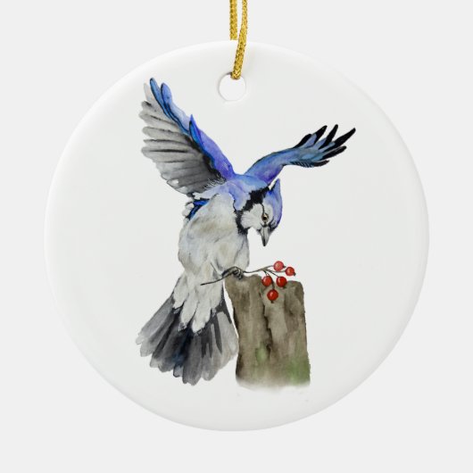 Waterverf blauwe jay keramisch ornament (Voorkant)