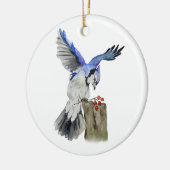 Waterverf blauwe jay keramisch ornament (Links)