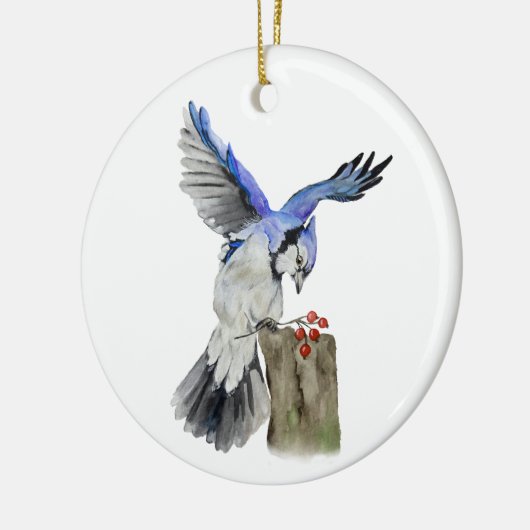Waterverf blauwe jay keramisch ornament (Links)