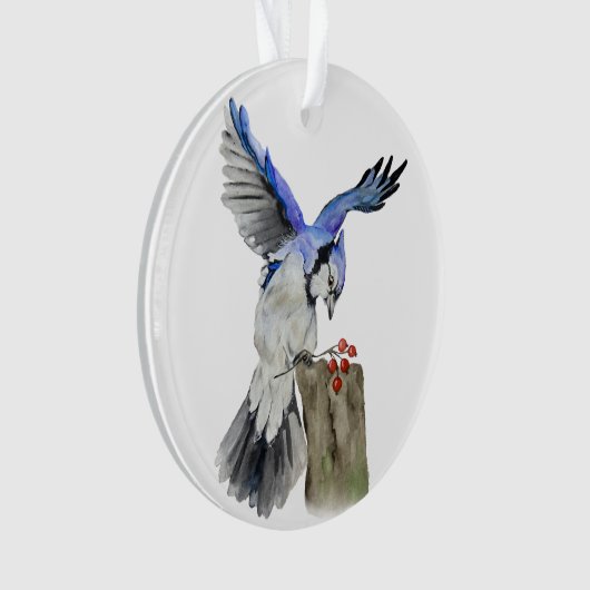 Waterverf blauwe jay ornament (voorkant)