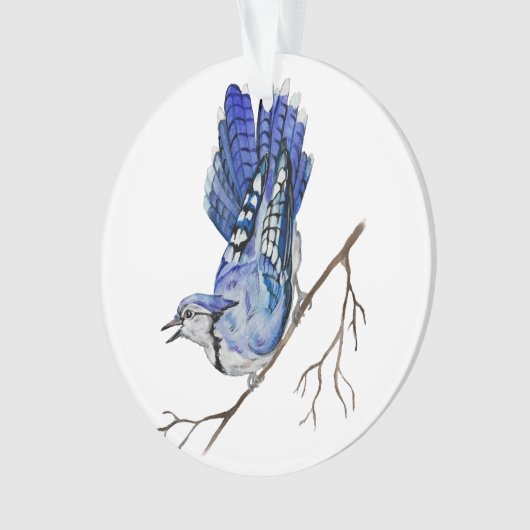 Waterverf blauwe jay ornament (voorkant)