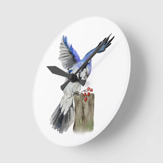 Waterverf blauwe jay ronde klok (Hoek)