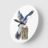 Waterverf blauwe jay ronde klok (Hoek)
