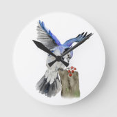 Waterverf blauwe jay ronde klok (Voorkant)