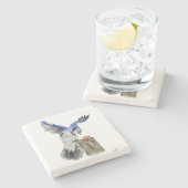 Waterverf blauwe jay stenen onderzetter (Zijkant)