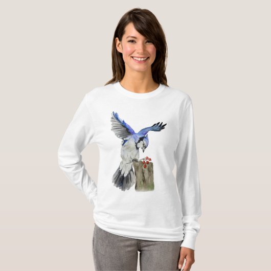 Waterverf blauwe jay t-shirt (Voorkant volledig)