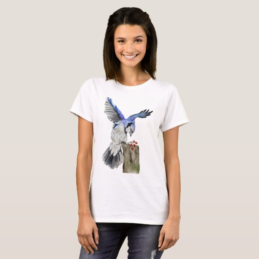 Waterverf blauwe jay t-shirt (Voorkant volledig)