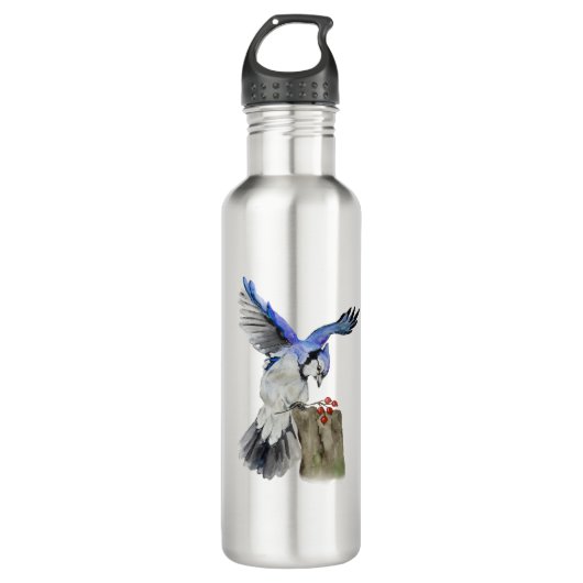 Waterverf blauwe jay waterfles  (Voorkant)
