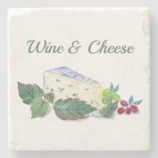 Waterverf Blauwe Kaas met wijndruiven en kaas Stenen Onderzetter (Voorkant)