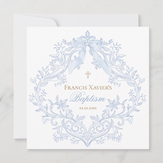 waterverf blauwe kam baby jongen Doop Kaart (Voorkant)