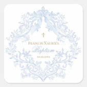 waterverf blauwe kam baby jongen Doop Vierkante Sticker (Voorkant)