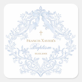 waterverf blauwe kam baby jongen Doop Vierkante Sticker