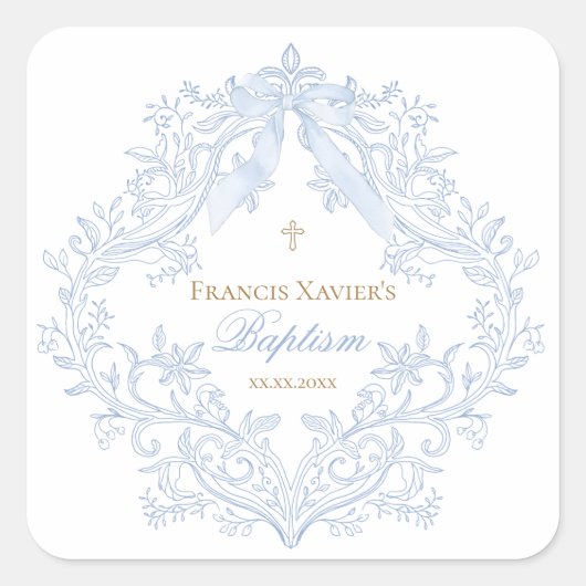 waterverf blauwe kam baby jongen Doop Vierkante Sticker (Voorkant)