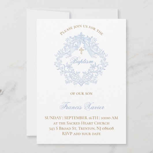 waterverf blauwe kam Doop Kaart (Achterkant)