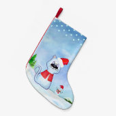 waterverf Blauwe kat Kerstman, Kerstwinter Kleine Kerstsok (Voorkant (Hangend))