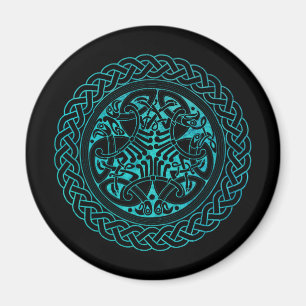 Waterverf Blauwe Keltische knoopring met vogeltjes Magneet