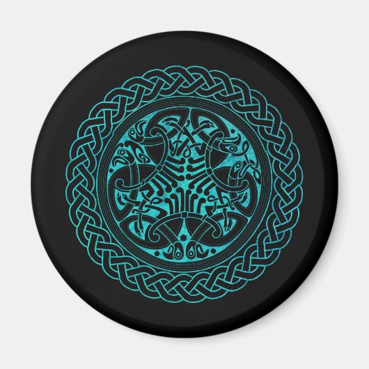 Waterverf Blauwe Keltische knoopring met vogeltjes Magneet (Voorkant)