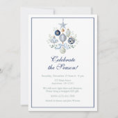 Waterverf Blauwe Kerst Ornamente Feest Kaart (Voorkant)