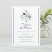 Waterverf Blauwe Kerst Ornamente Feest Kaart (Staand voorkant)