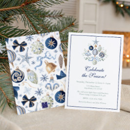 Waterverf Blauwe Kerst Ornamente Feest Kaart