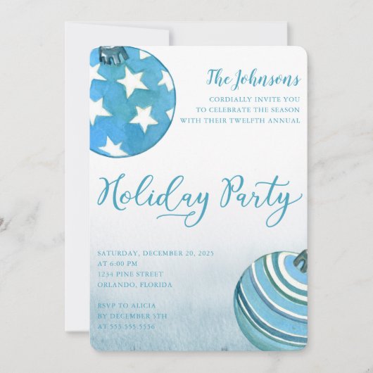 Waterverf Blauwe kerstsierfeestjes Kaart (Voorkant)