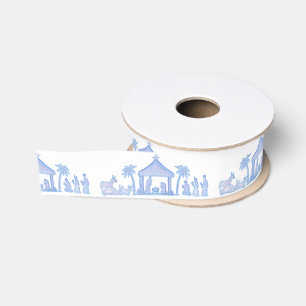 Waterverf Blauwe Kerststal Kerstmis Grosgrain Lint