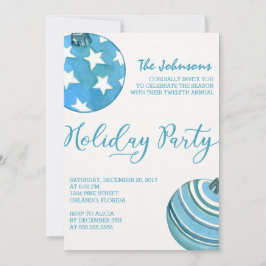 Waterverf Blauwe kerstversiering Kaart