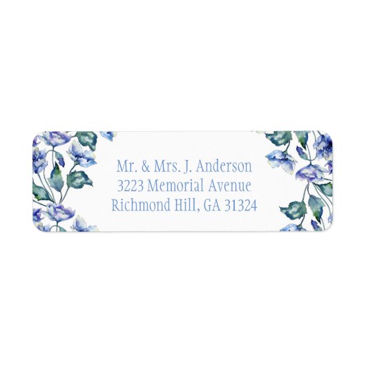 Waterverf Blauwe Klaprozen Etiket (Voorkant)