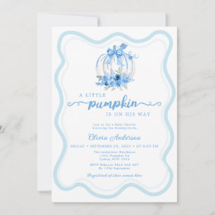 Waterverf Blauwe Kleine Pompoen Strik Baby Shower Kaart