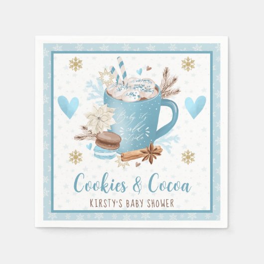 Waterverf Blauwe Koekjes en Cacao-Baby shower Servet (Voorkant)