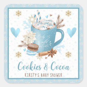 Waterverf Blauwe Koekjes en Cacao-Baby shower Vierkante Sticker